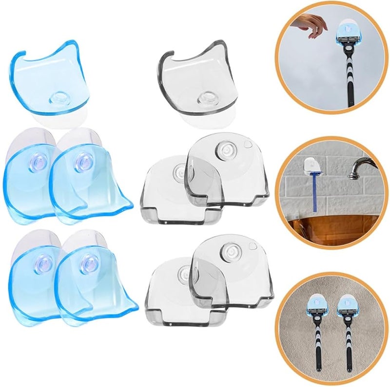 Plastic Razor Stand With Suction Cups Blue Gray Bathroom Shower Wall Mount Holder - Image 3